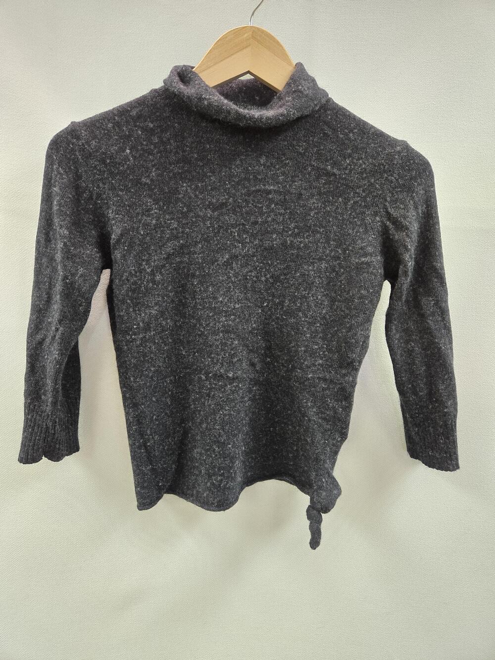 Jones Sweater Womens Small Gray Funnel Neck Asymmetrical Hem Tie Knit Pullover